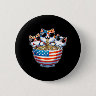 Badge Rond 5 Cm Chat mangeant des ramen Sungl Drapeau patriotique