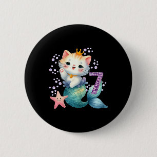 Badge Rond 5 Cm Chat Mermaid 7e anniversaire 7 ans Fille ou