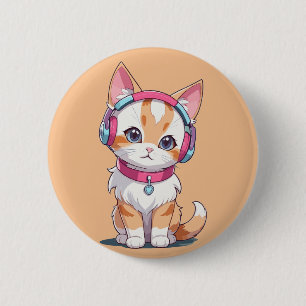 Badge Rond 5 Cm Chat mignon en mode Chic avec casque