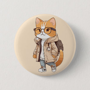 Badge Rond 5 Cm Chat Mignon Kawaii en Tenue Chic
