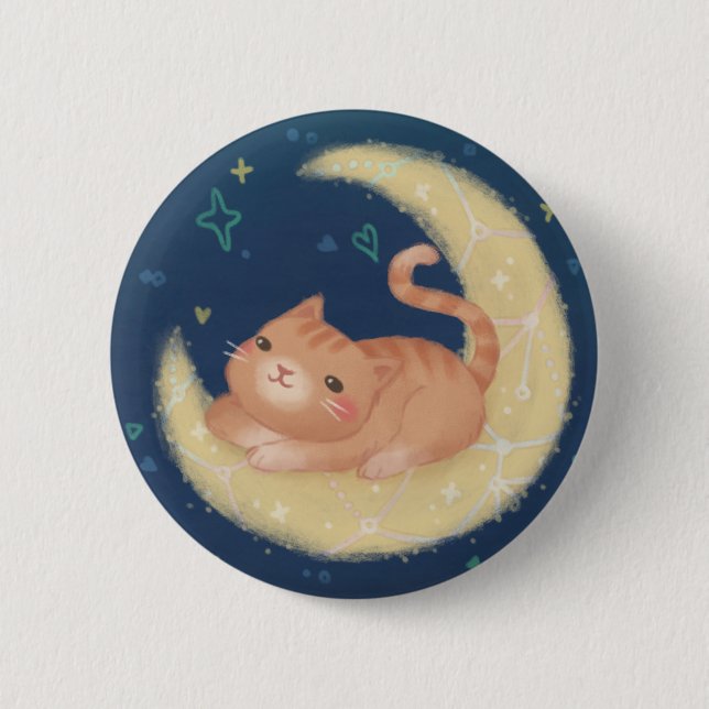 Badge Rond 5 Cm Chat mignon sur la Lune (Devant)