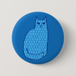 Badge Rond 5 Cm Chat moderne du milieu du siècle, Cobalt et Bleu c