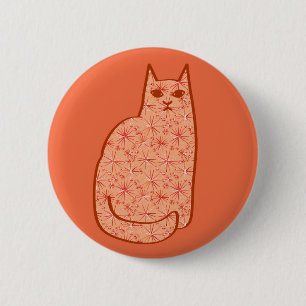 Badge Rond 5 Cm Chat moderne du milieu du siècle, Coral Orange et