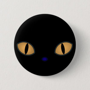 Badge Rond 5 Cm Chat Noir Avec Gros Oeil Orange