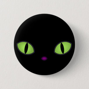 Badge Rond 5 Cm Chat Noir Avec Gros Oeil Vert