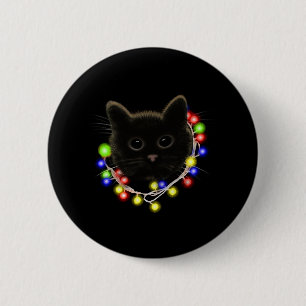 Badge Rond 5 Cm Chat noir avec lumières de Noël