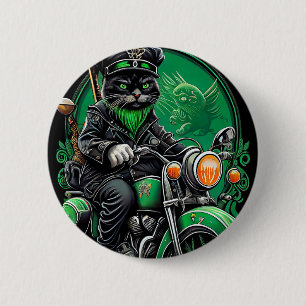 Badge Rond 5 Cm Chat noir conduite vélo St. Patrick's Day