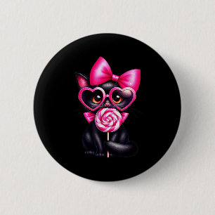 Badge Rond 5 Cm Chat noir de la Saint-Valentin avec un cœur simple