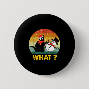 Badge Rond 5 Cm Chat noir drôle poussant bonhomme de neige Costume