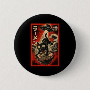 Badge Rond 5 Cm Chat noir drôle Ramen Alien Ufo Abduction Japonais