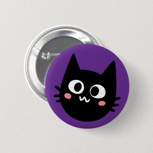 Badge Rond 5 Cm Chat noir drôle violet (Devant & derrière)