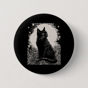 Badge Rond 5 Cm Chat Noir Gothique Dans Jardin Salle Plante Fleur 