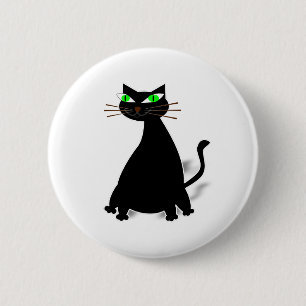 Badge Rond 5 Cm Chat noir gras aux yeux verts