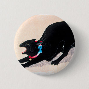Badge Rond 5 Cm Chat noir Hissing Fine Art par Hiroaki Takahashi