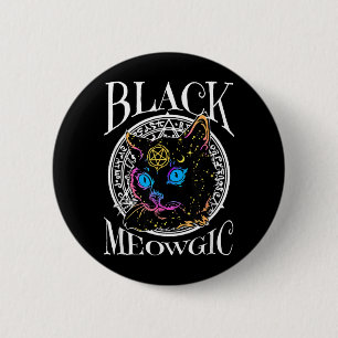 Badge Rond 5 Cm Chat Noir Magie Halloween Sorcière Sorcellerie