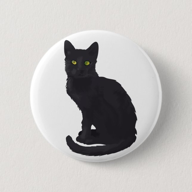 Badge Rond 5 Cm Chat noir majestueux (Devant)