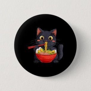Badge Rond 5 Cm Chat noir mangeant des nouilles Ramen style anime