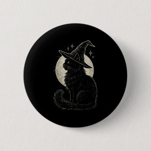 Badge Rond 5 Cm Chat noir mignon sorcière Casquette Lune Retro Coq