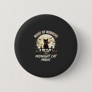 Badge Rond 5 Cm Chat noir sous la lumière de la lune d'Halloween