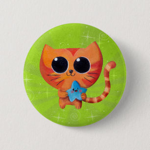 Badge Rond 5 Cm Chat orange mignon avec l'étoile