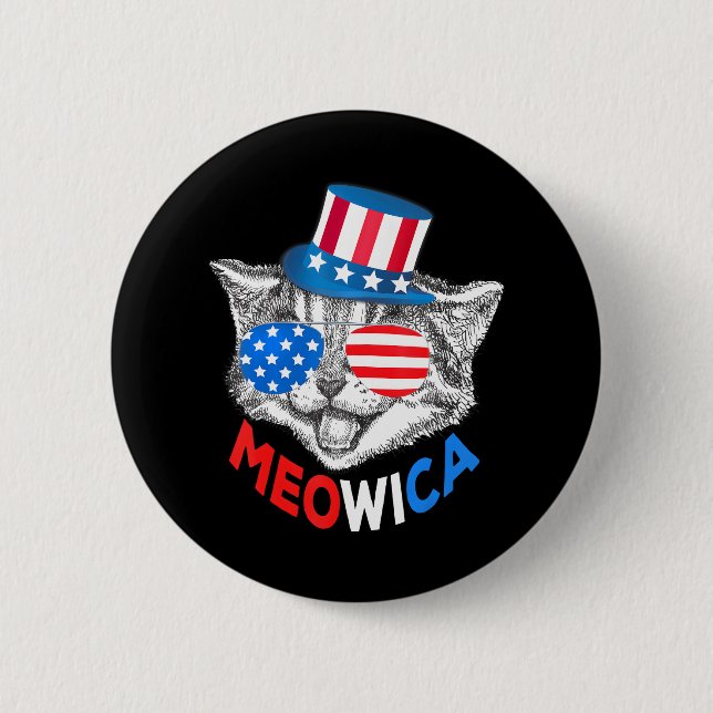 Badge Rond 5 Cm Chat patriotique 4 juillet Drapeau Américain Fille (Devant)