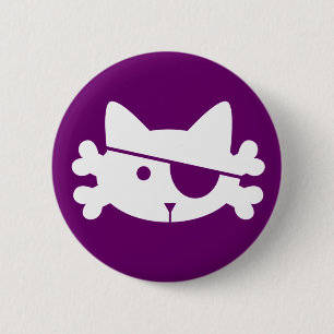 Badge Rond 5 Cm Chat pirate blanc - bouton