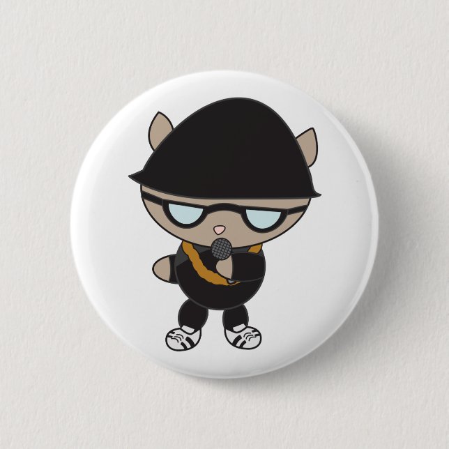 Badge Rond 5 Cm Chat Rapper dans le Casquette Bell (Devant)