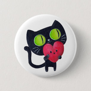 Badge Rond 5 Cm Chat romantique - texte fait sur commande -