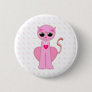 BADGE ROND 5 CM CHAT ROSE MIGNON