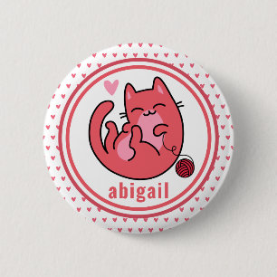 Badge Rond 5 Cm Chat rose mignon   Enfants personnalisés