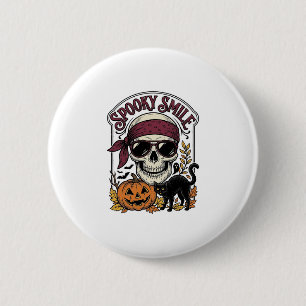 Badge Rond 5 Cm Chat squelette Halloween Citrouille Vintage Graphi