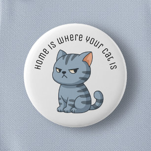 Badge Rond 5 Cm Chat Tabby Gris Grincheux Texte Personnalisé