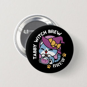 Badge Rond 5 Cm Chat Tabby Halloween – Chapeau de Sorcière & Art d