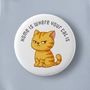 Badge Rond 5 Cm Chat tigré orange grincheux Texte personnalisé