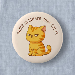 Badge Rond 5 Cm Chat tigré orange grincheux texte personnalisé bei