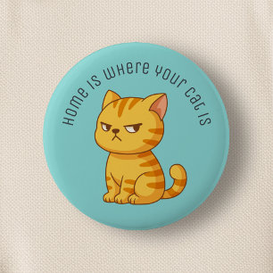Badge Rond 5 Cm Chat tigré orange grincheux Texte personnalisé Ver