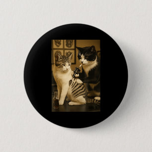 Badge Rond 5 Cm Chat vintage fumant tatouage encre chat artiste dr