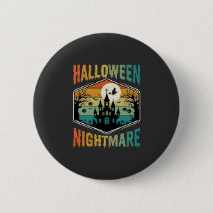 Badge Rond 5 Cm Château Hanté Cauchemar Rétro Halloween Vecteur