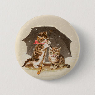 Badge Rond 5 Cm Chatons vintage sous un parapluie art de chat anti