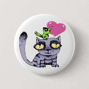 Badge Rond 5 Cm Chats d'amour d'oiseaux