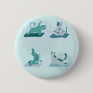 Badge Rond 5 Cm Chats de yoga verts