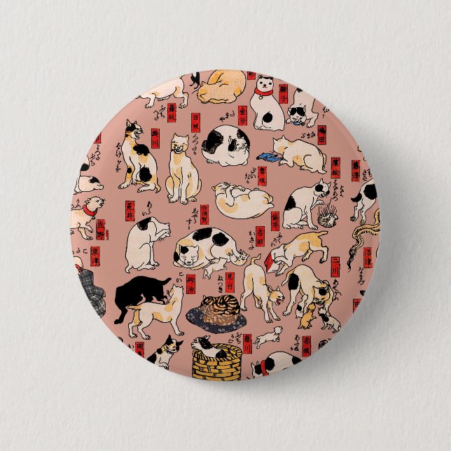 Badge Rond 5 Cm chats japonais Ukiyo-e Funny kitty (Devant)