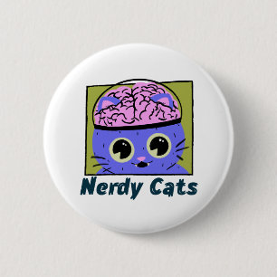 Badge Rond 5 Cm Chats Nerdy, Conception Cerveau