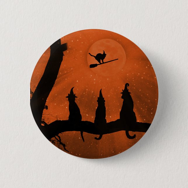 Badge Rond 5 Cm Chats noirs d'Halloween (Devant)