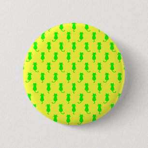 Badge Rond 5 Cm Chats verts fantaisistes jaunes pour un plaisir fé