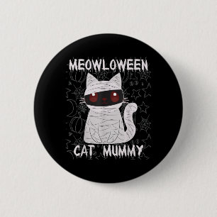 Badge Rond 5 Cm Chatte Noire Momie Halloween