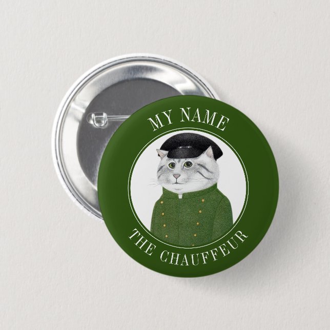 Badge Rond 5 Cm CHAUFFEUR CAT Nom Balise Bouton d'épingle d'insign (Devant & derrière)