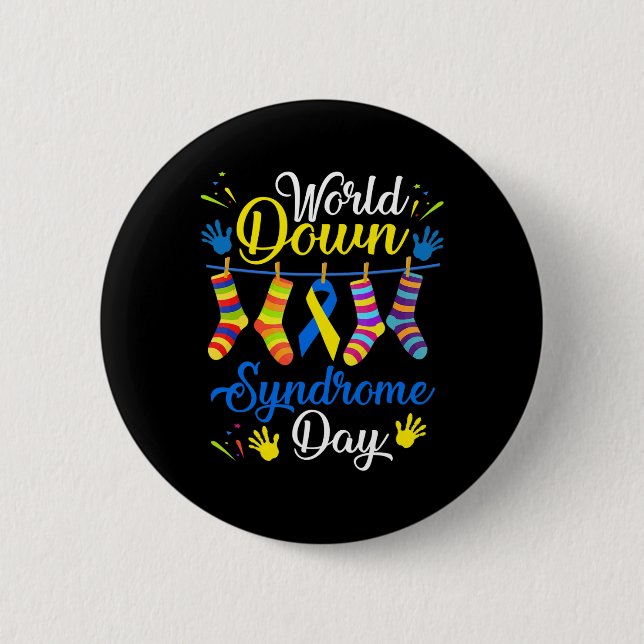 Badge Rond 5 Cm Chaussettes de sensibilisation de la journée du sy (Devant)