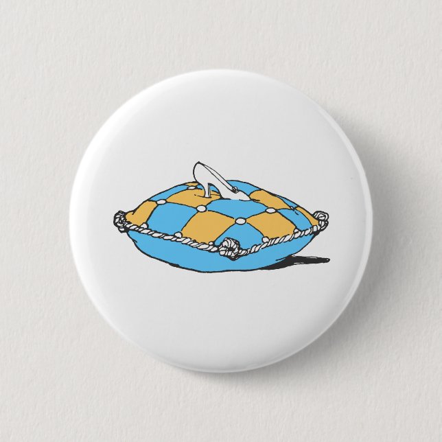 Badge Rond 5 Cm Chaussure de Cendrillon sur Coussin orange Turquoi (Devant)