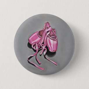 Badge Rond 5 Cm Chaussures en Ballon Rose